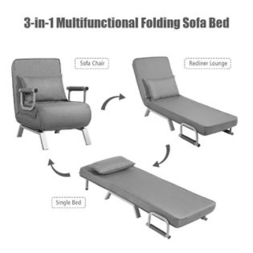 Folding 5 Position Convertible Sleeper Bed Armchair Lounge Couch w/ Pillow  - Lot 480