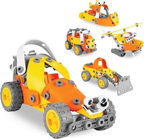 Kids 147-Piece 5-in-1 Educational STEM Building Toy Kit, Engineering Play Set w/ Race Car, Helicopter, Boat, Bulldozer, Truck, Carrying Bag - Lot 535