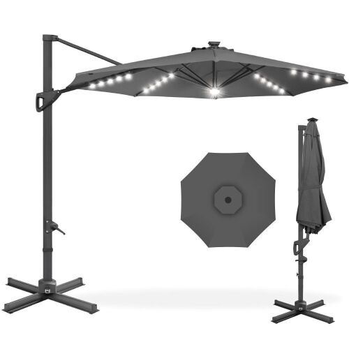 360-Degree Solar LED Cantilever Offset Patio Umbrella w/ Tilt - 10ft - Lot 1017