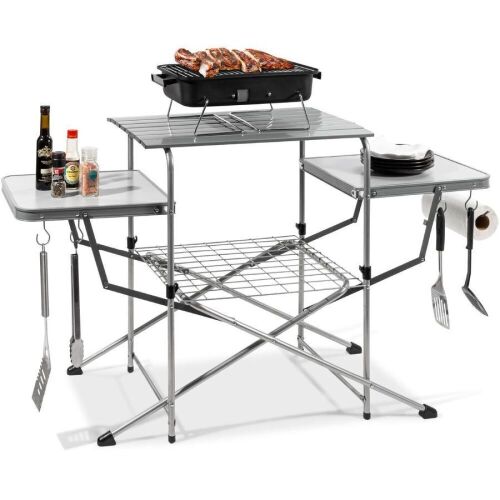 Portable Folding Grill Table w/ Carrying Case, 4 Utility Hooks - Lot 751