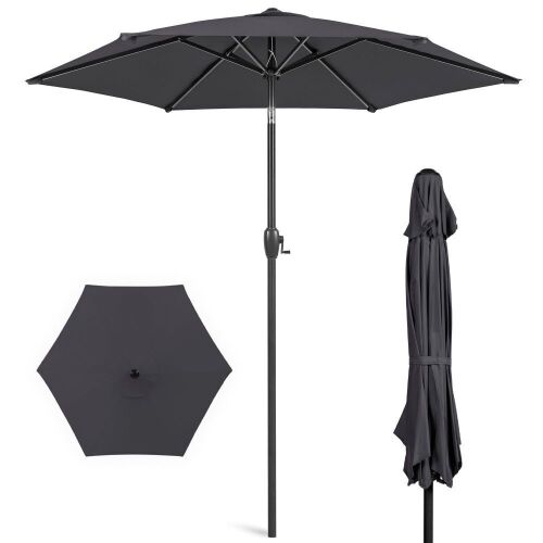 Outdoor Market Patio Umbrella w/ Push Button Tilt, Crank Lift - 7.5ft - Lot 804