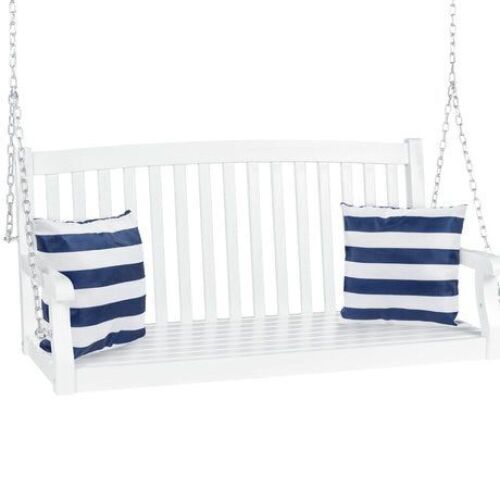 Wooden Curved Back Hanging Porch Swing Bench w/ Mounting Chains - 48in - Lot 1060