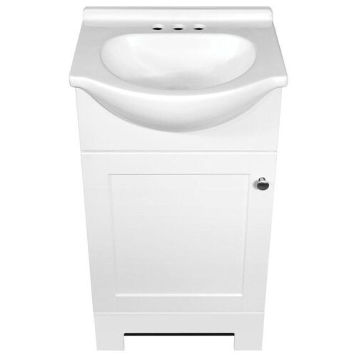 Style Selections  Euro 18-in White Single Sink Bathroom Vanity with White Cultured Marble Top - Small Chip in Top  - Lot 43