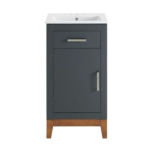 allen + roth  Wells 18-in Dark Gray with Walnut Base Undermount Single Sink Bathroom Vanity - No Top  - Lot 1159