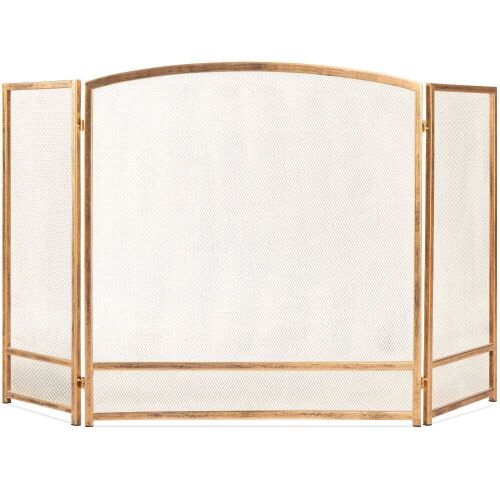 3-Panel Simple Steel Mesh Fireplace Screen w/ Rustic Worn Finish - 47x29in - Lot 483