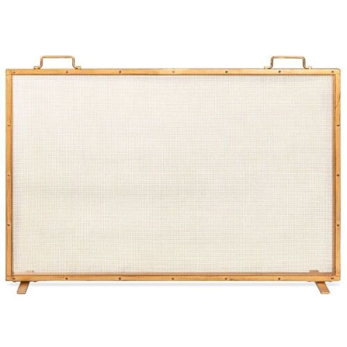 Single Panel Handcrafted Steel Mesh Fireplace Screen w/ Handles - 38x27in - Lot 807