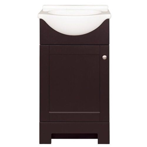 Style Selections Euro 19-in Espresso Single Sink Bathroom Vanity with White Cultured Marble Top - Broken Kick Plate - Lot 1148