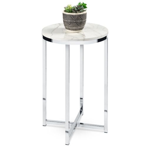 Round Coffee Side Table w/ Faux Marble Top, Metal Frame - 16in - Lot 520