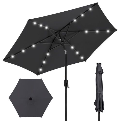 Outdoor Solar Patio Umbrella w/ Push Button Tilt, Crank Lift - 7.5ft - Lot 550