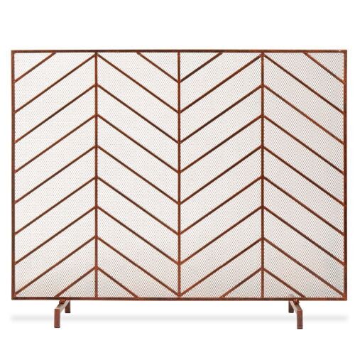Single Panel Iron Chevron Fireplace Screen w/ Antique Finish - 38x31in - Lot 1145