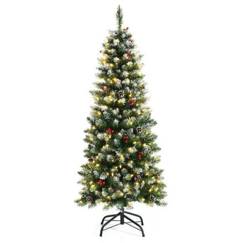 5ft Pre-Lit Artificial Christmas Tree with Snow-Flocked Tips - Lot 599