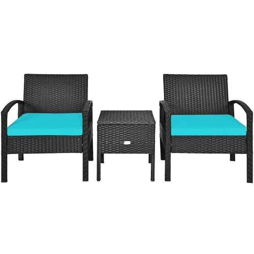 3-Pieces Wicker Outdoor Sectional Set with Turquoise Cushion - Lot 624