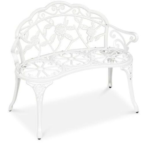 Steel Garden Bench Outdoor Patio Furniture w/ Floral Rose Accent - 39in - Lot 997