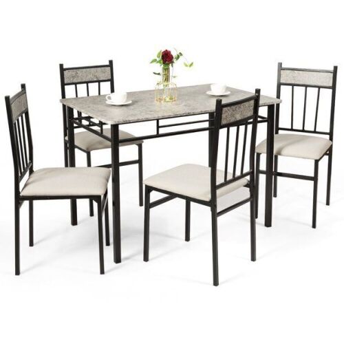 5 Piece Dining Set Faux Marble Top Table 30'' and 4 Padded Seat Chairs W/ Metal Legs - Lot 54