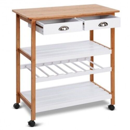 Bamboo Rolling Kitchen Storage Utility Cart with Drawers & Shelf - Lot 246