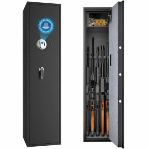 Biometric Fingerprint Rifle Safe Quick Access 5-Gun Cabinet w/ Lockbox - Lot 72