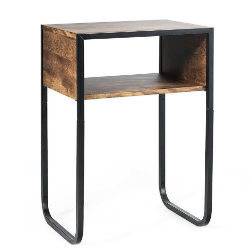 Industrial Coffee Nightstand Side Table with Metal Rustic Frame - Lot 217