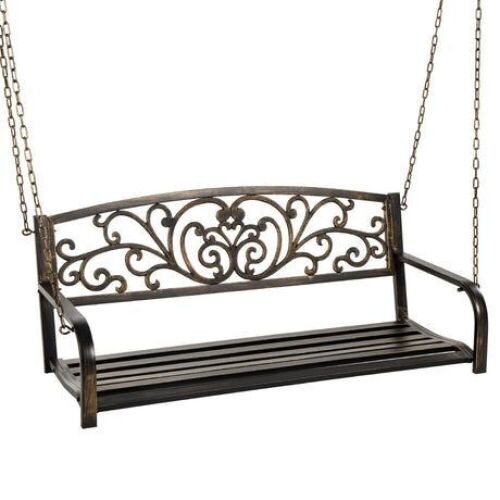 2-Person Metal Outdoor Porch Swing w/ Floral Accent, 485lb Weight Capacity - Lot 115