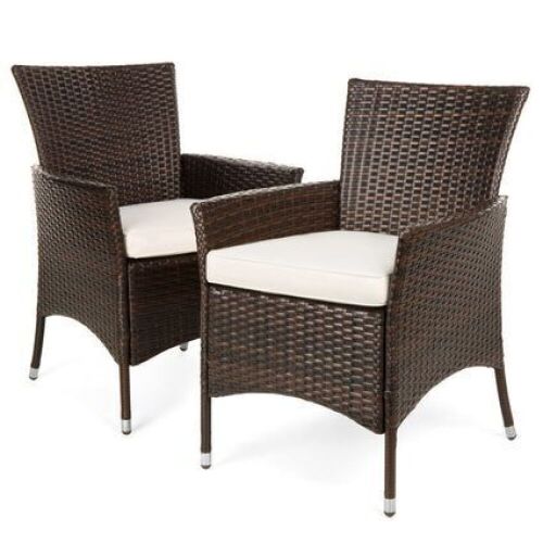 Set of 2 Handwoven Wicker Patio Dining Chairs w/ Water-Resistant Cushions - Lot 125