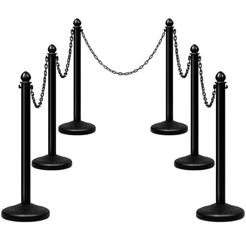 6-Piece Set of Plastic Stanchions - 39.5in, C-Hooks, Fillable Base - Lot 714