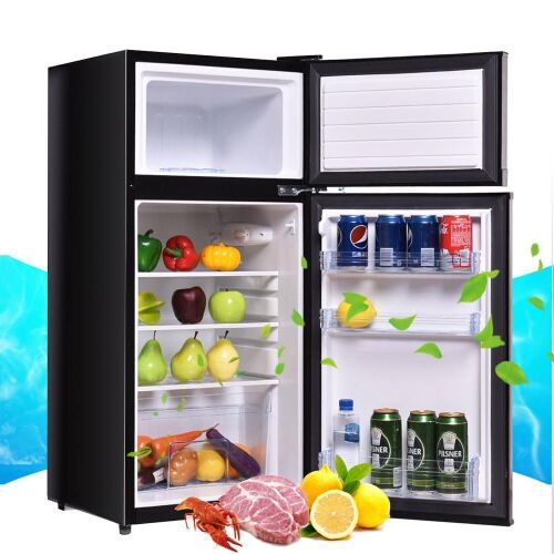 Costway 2 Door 3.4 cu ft. Unit Stainless Steel Compact Mini Refrigerator Freezer Cooler - Lot 58