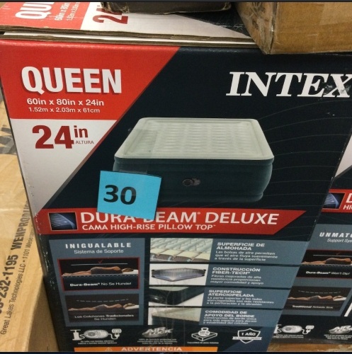 Intex Dura-Beam Deluxe Pillow Top Air Mattress, Built-in Pump, Queen, 24 in - Lot 30