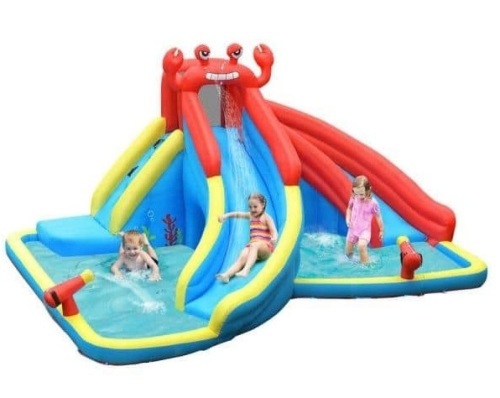 Multi-Color Inflatable Water Slide Crab Dual Slide Bounce House Splash Pool without Blower, Appears New, Retail $623.74 - Lot 12