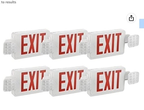 6 Pack Red Led Emergency Exit Lights with Battery Backup-Two LED Adjustable Head Emergency Exit Lights, Appears New - Lot 22