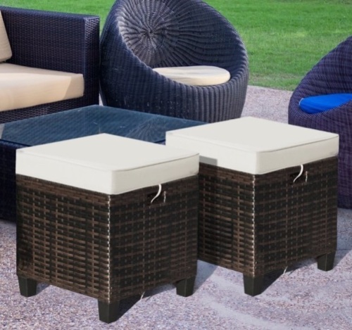 2PCS Patio Rattan Ottoman Cushioned Seat Foot Rest Coffee Table, Appears New, Retail $109.99 - Lot 101