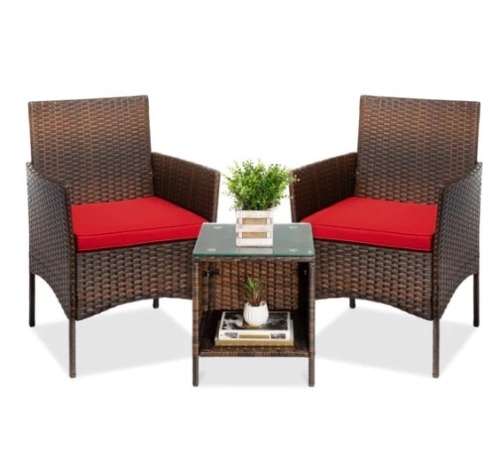 3-Piece Outdoor Patio Wicker Bistro Set w/ Side Storage Table, Appears New - Lot 108