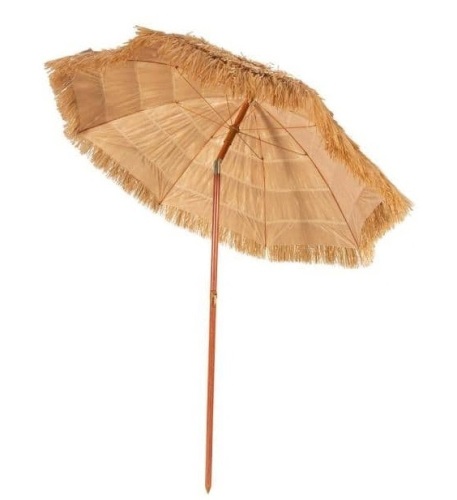 6.5 ft. Iron Tilt Beach Umbrella in Khaki Hawaiian Patio Portable, Appears New - Lot 110