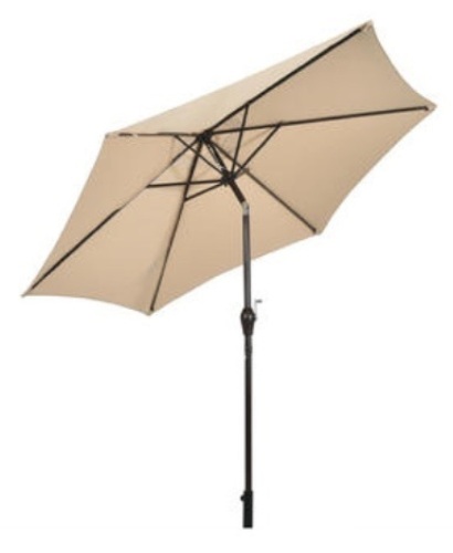 9Ft Outdoor Market Patio Table Umbrella Push Button Tilt Crank Lift Beige, Appears New - Lot 112