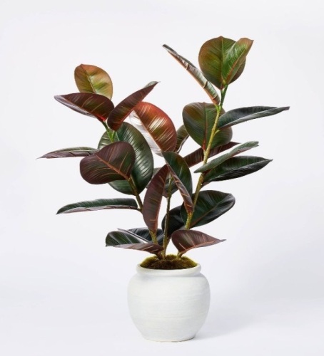 Lot of (2) 6" x 4.5" Artificial Rubber Plant in Ceramic Pot Purple, Appears New - Lot 119