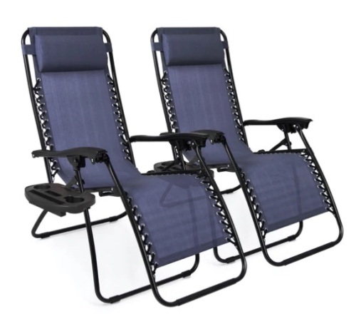 Set of 2 Adjustable Zero Gravity Patio Chair Recliners w/ Cup Holders, Appears New - Lot 148