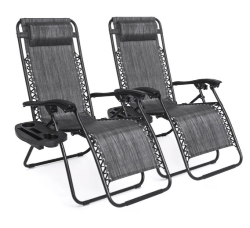 Set of 2 Adjustable Zero Gravity Patio Chair Recliners w/ Cup Holders, Appears New - Lot 164