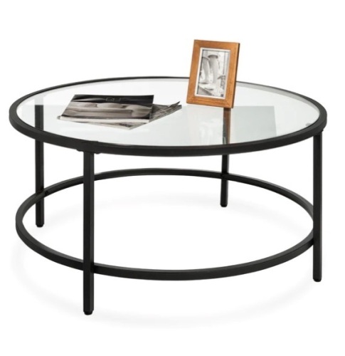 Round Tempered Glass Coffee Table w/ Steel Frame - 36in, Appears New - Lot 177