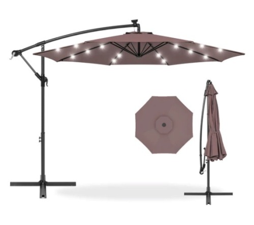Solar LED Offset Hanging Patio Umbrella w/ Crank Tilt Adjustment - 10ft, Appears New - Lot 218