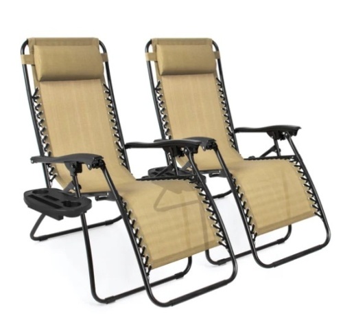 Set of 2 Adjustable Zero Gravity Patio Chair Recliners w/ Cup Holders, Appears New - Lot 233