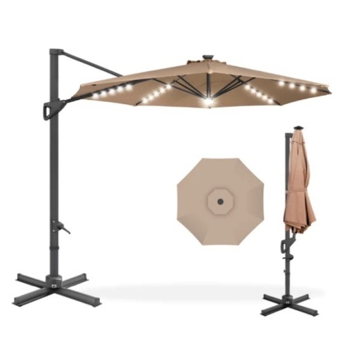 360-Degree Solar LED Cantilever Offset Patio Umbrella w/ Tilt - 10ft, Ecommerce Return - Lot 279