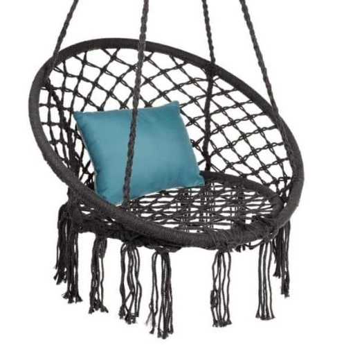 2.6 ft. Handwoven Cotton Macrame Hammock Chair Swing in Black, Appears New - Lot 410