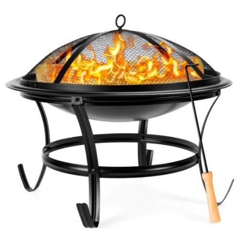 Steel Outdoor Patio Fire Pit Bowl w/ Screen Cover, Poker - 22in, Appears New - Lot 435