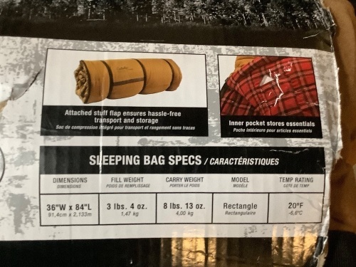 Large Rectangle Sleeping Bag, 20 degree Temp, Ecommerce Return - Lot 554