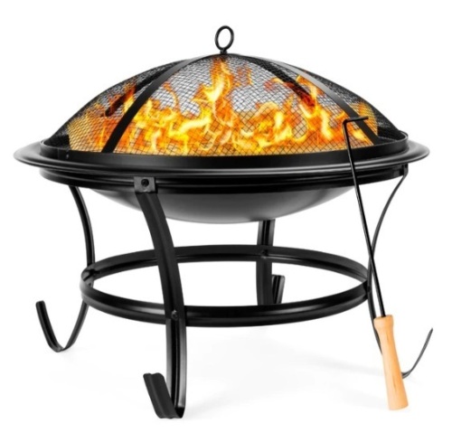 Steel Outdoor Patio Fire Pit Bowl w/ Screen Cover, Poker - 22in, Appears New - Lot 560