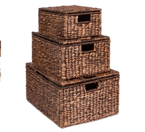 Set of 3 Large Hyacinth Storage Baskets w/ Handles, Lid - 21", 20", 18", Appears New, Retail $79.99 - Lot 525