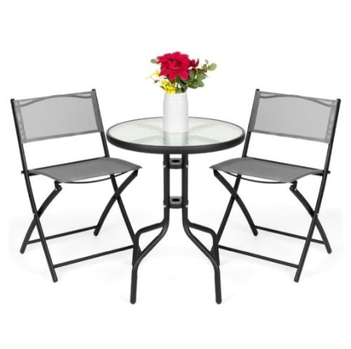 3-Piece Bistro Set w/ Glass Table, 2 Foldable Chairs, Appears New - Lot 271
