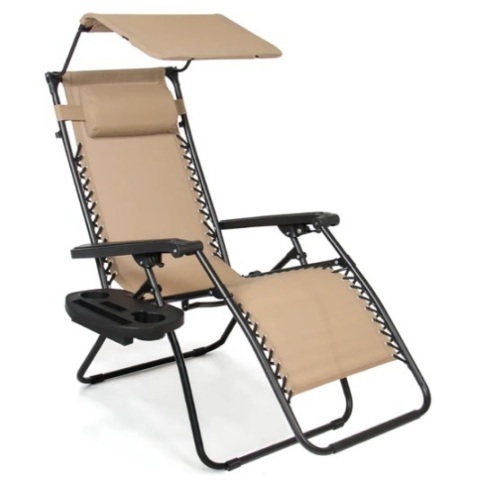 Folding Zero Gravity Recliner Patio Lounge Chair w/ Canopy, Side Tray, Appears New/Box Damaged - Lot 484