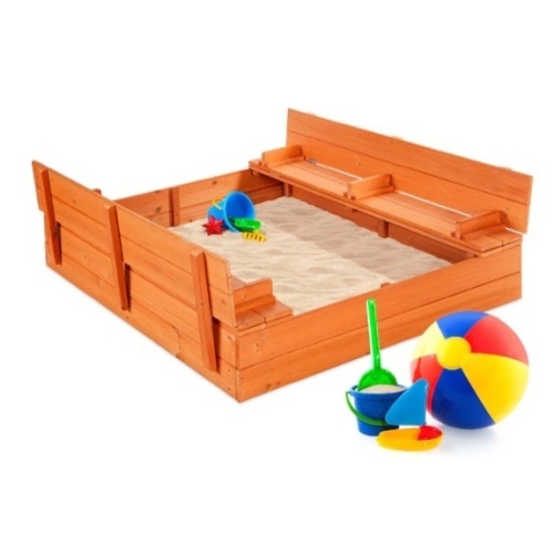 Kids Cedar Sandbox w/ Sand Screen, 2 Benches - 47x47in, Appears New - Lot 505