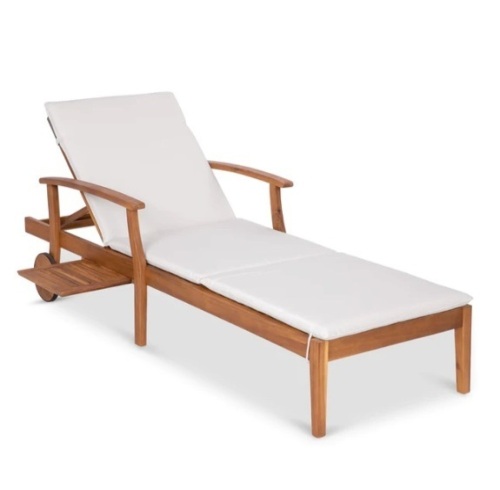 Adjustable Acacia Wood Chaise Lounge Chair w/ Side Table, Wheels - 79x26in, Appears New, Retail $229.99 - Lot 10