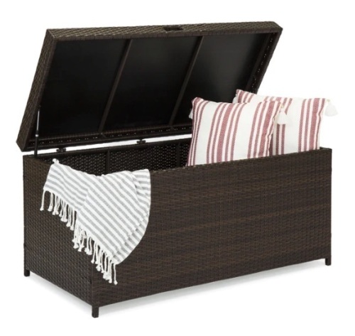 Indoor Outdoor Wicker Storage Box w/ Steel Frame, Lift-Up Top - 136 Gal, Appears New, Retail $199.99 - Lot 364
