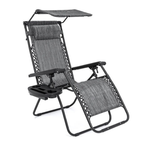 Folding Zero Gravity Recliner Patio Lounge Chair w/ Canopy, Side Tray, Appears New - Lot 259